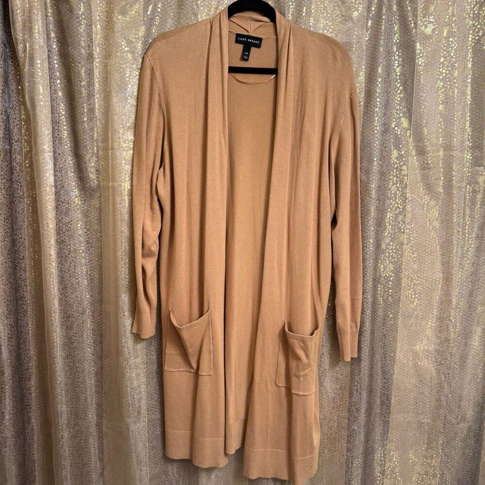 Lane Bryant Long Camel Tan Hooded Cardigan Sweater Overpiece XL 14/16‎